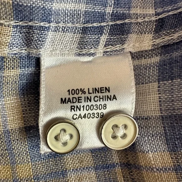Peter Millar Seaside Commons Plaid Linen Long Sleeve Blue Men’s Shirt XL - Picture 6 of 12